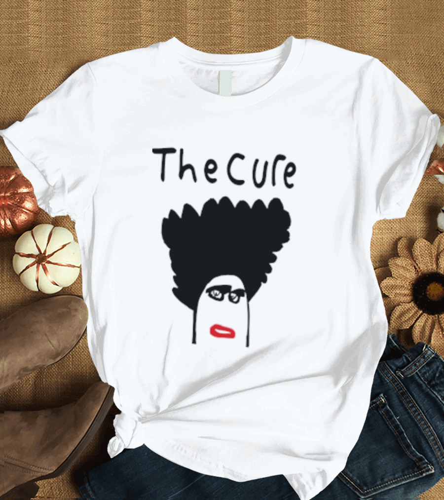Kieran Maguire Wearing The Cure Text Bold Face Black Hair Red Lips T-Shirt