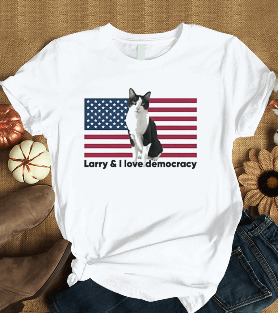 Larry I Love Democracy Cat American Flag T-Shirt