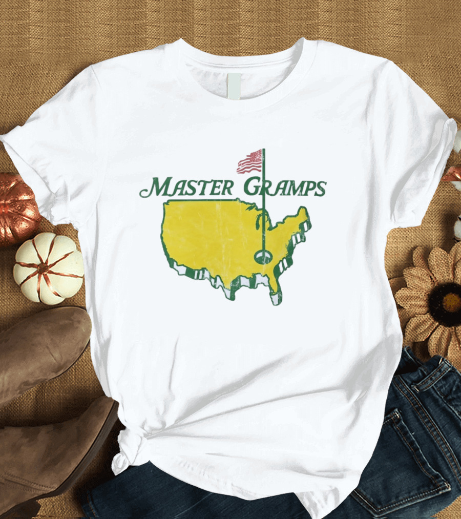 Master Gramps Golfing USA Flag Map T-Shirt