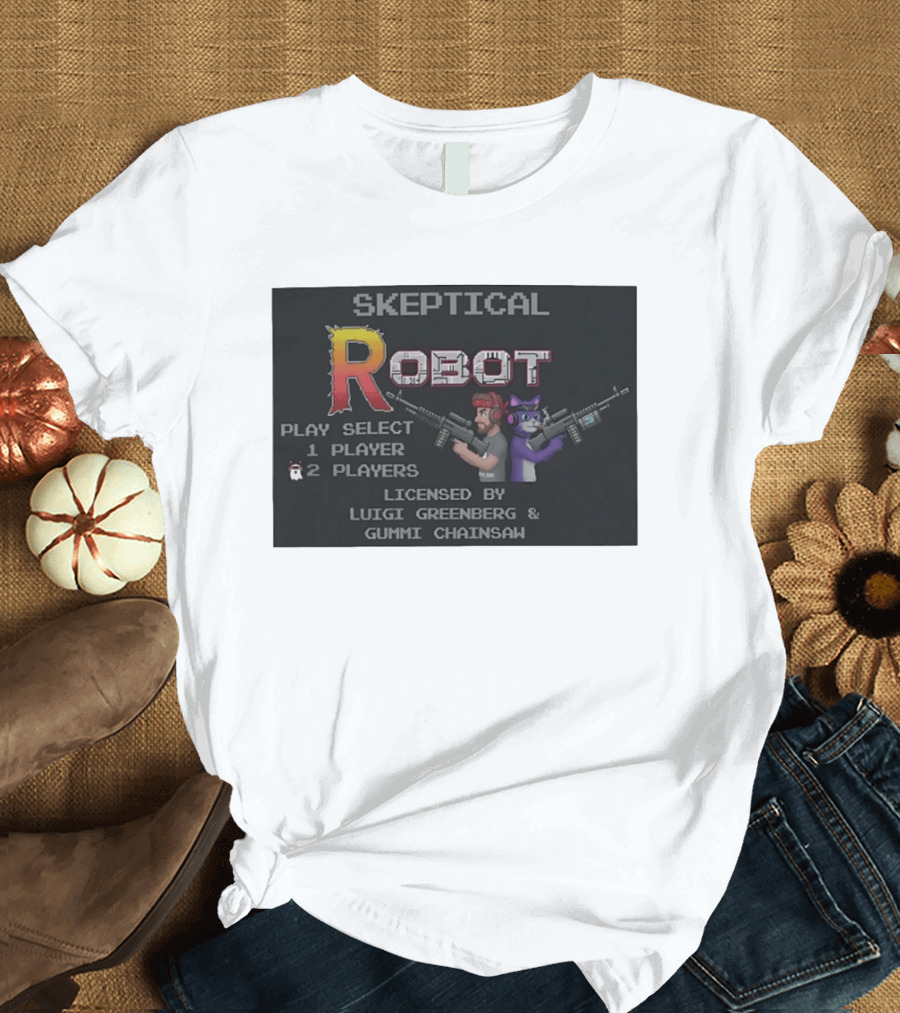 Skeptical Robot Play Select Luigi Greenberg Gummi Chainsaw T-Shirt