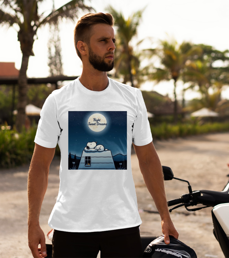 Snoopy Night Sweet Dreams Moonlight Scene Peanuts Sleeping Dog T-Shirt