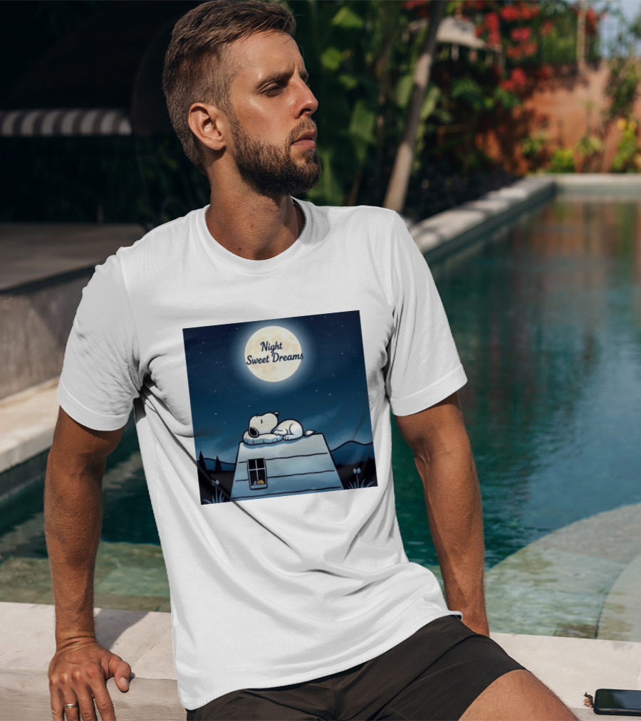 Snoopy Night Sweet Dreams Moonlight Scene Peanuts Sleeping Dog T-Shirt