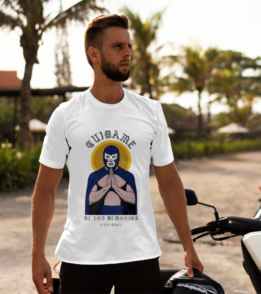 Cuidame De Los Demonios Original Blue Demon Luchador Praying Hands T-Shirt