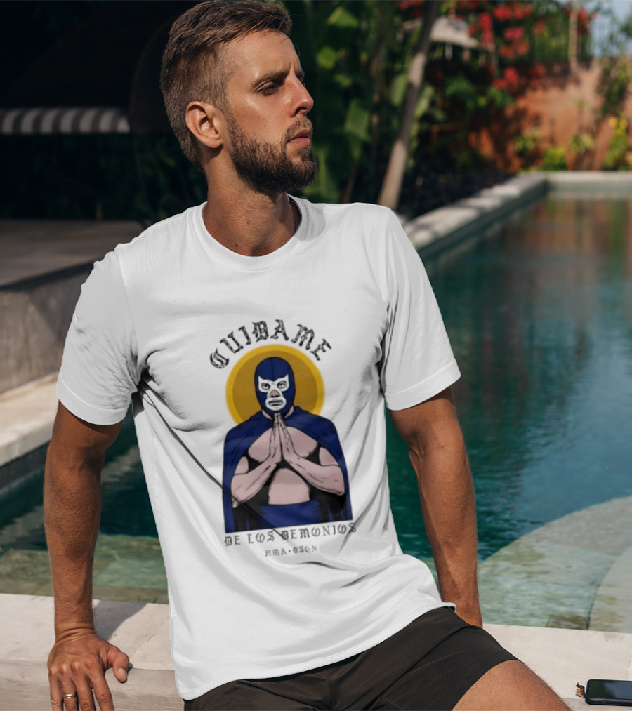 Cuidame De Los Demonios Original Blue Demon Luchador Praying Hands T-Shirt