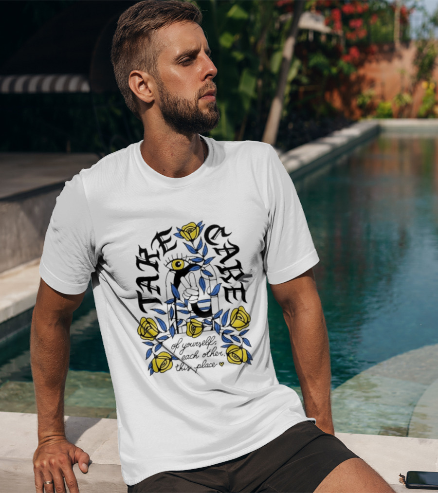Take Care Of Yourself Each Other This Place Floral Peace Symbol Emo T-Shirt