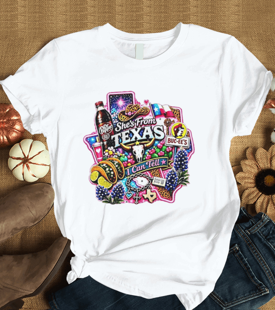 She's From Texas Dr Pepper Buc Ee's James Avery Charms I Can Tell Texas State Pride T-Shirt