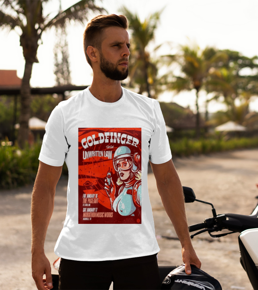 Goldfinger With Unwritten Law The Pageant St. Louis Marathon Music Works Nashville January 16 17 2026 Concert Retro Futuristic Spacewoman T-Shirt