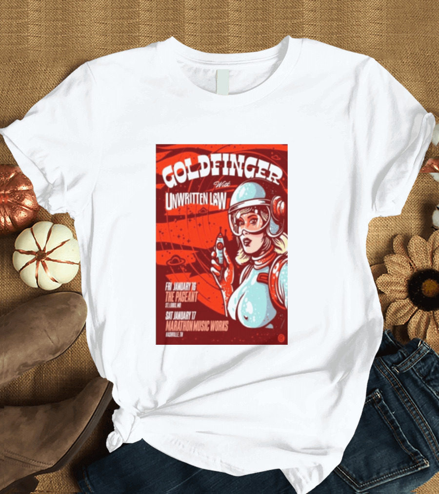 Goldfinger With Unwritten Law The Pageant St. Louis Marathon Music Works Nashville January 16 17 2026 Concert Retro Futuristic Spacewoman T-Shirt