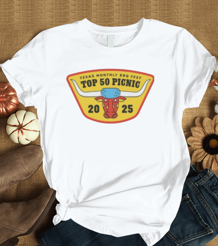 Texas Monthly BBQ Fest Top 50 Picnic 2025 Longhorn T-Shirt