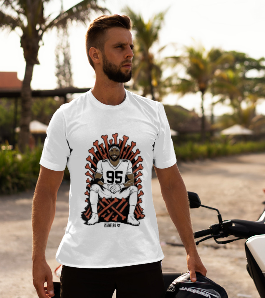 Original Myles Garrett 95 Single Season Sack King Cleveland Browns Bone Throne T-Shirt