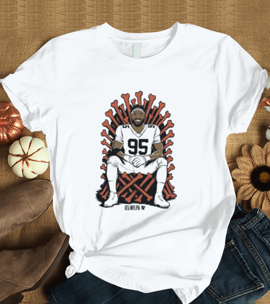 Original Myles Garrett 95 Single Season Sack King Cleveland Browns Bone Throne T-Shirt