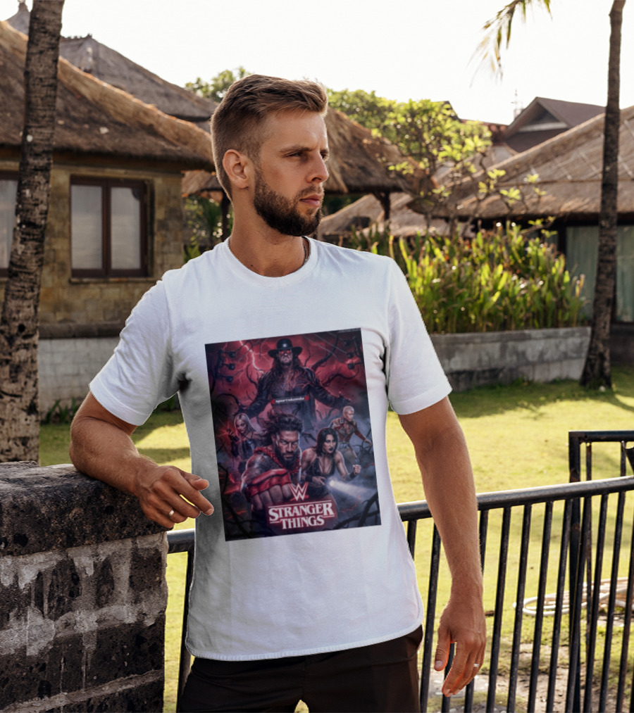 WWE And Stranger Things Crossover With The Undertaker, Roman Reigns, Cody Rhodes, Rhea Ripley, And Liv Morgan T-Shirt
