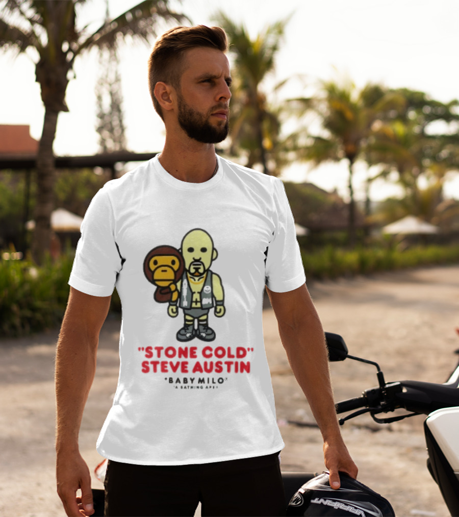 Stone Cold Steve Austin Baby Milo Collaboration Mens White T-Shirt