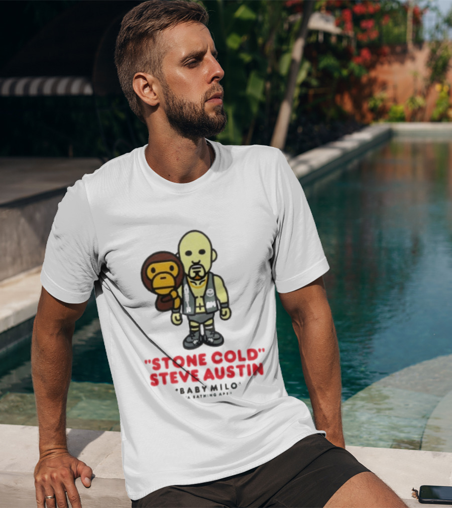 Stone Cold Steve Austin Baby Milo Collaboration Mens White T-Shirt