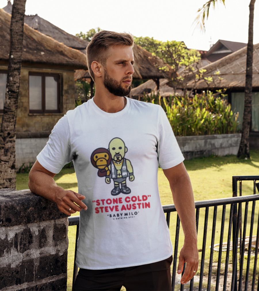Stone Cold Steve Austin Baby Milo Collaboration Mens White T-Shirt