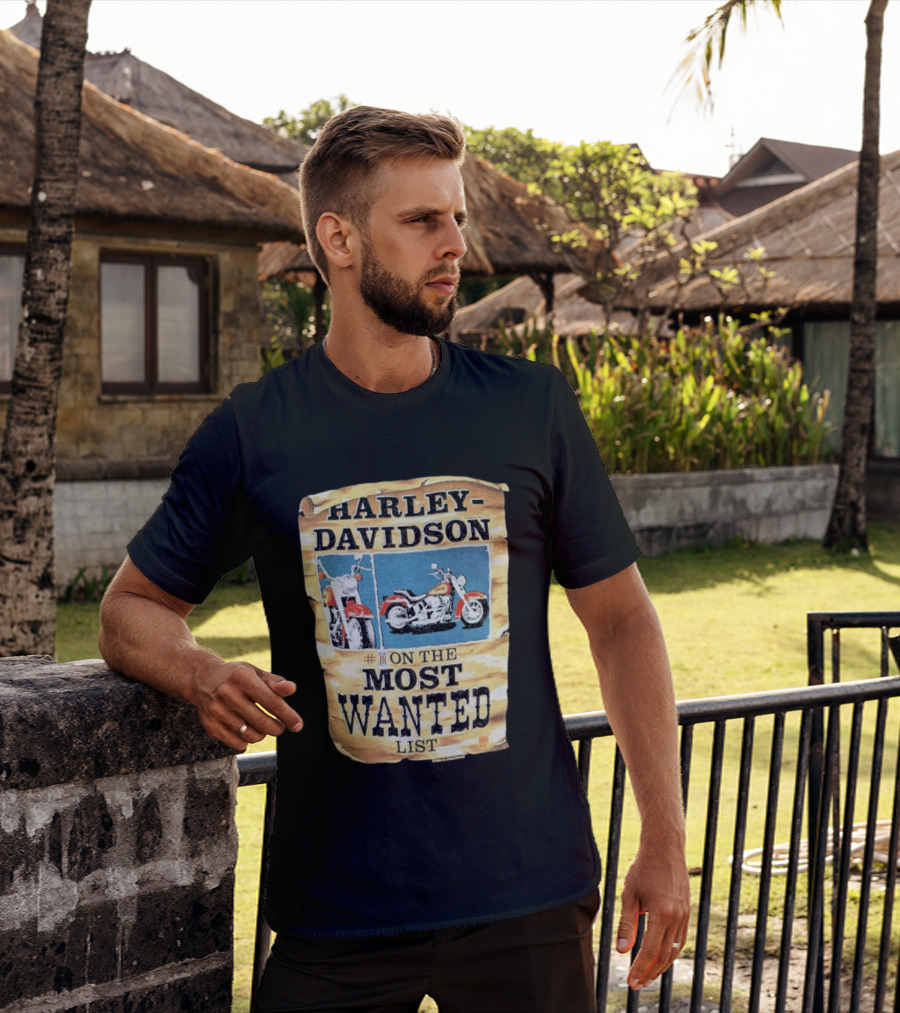 Harley Davidson #1 On The Most Wanted List Motorcycle 1986 Bismarck North Dakota T-Shirt