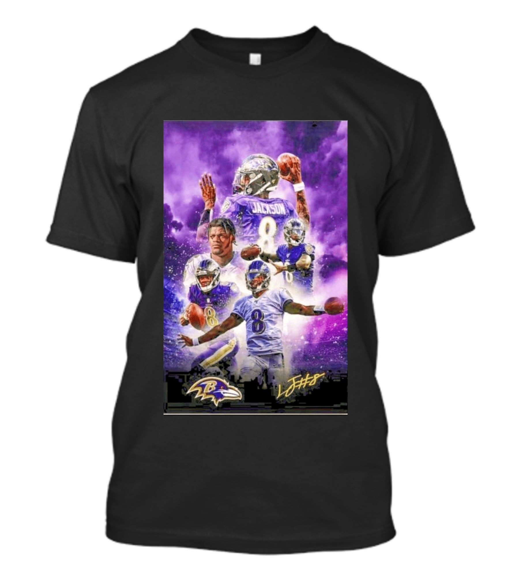 Baltimore Ravens Lamar Jackson 8 With Signature T-Shirt