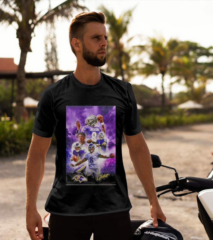 Baltimore Ravens Lamar Jackson 8 With Signature T-Shirt