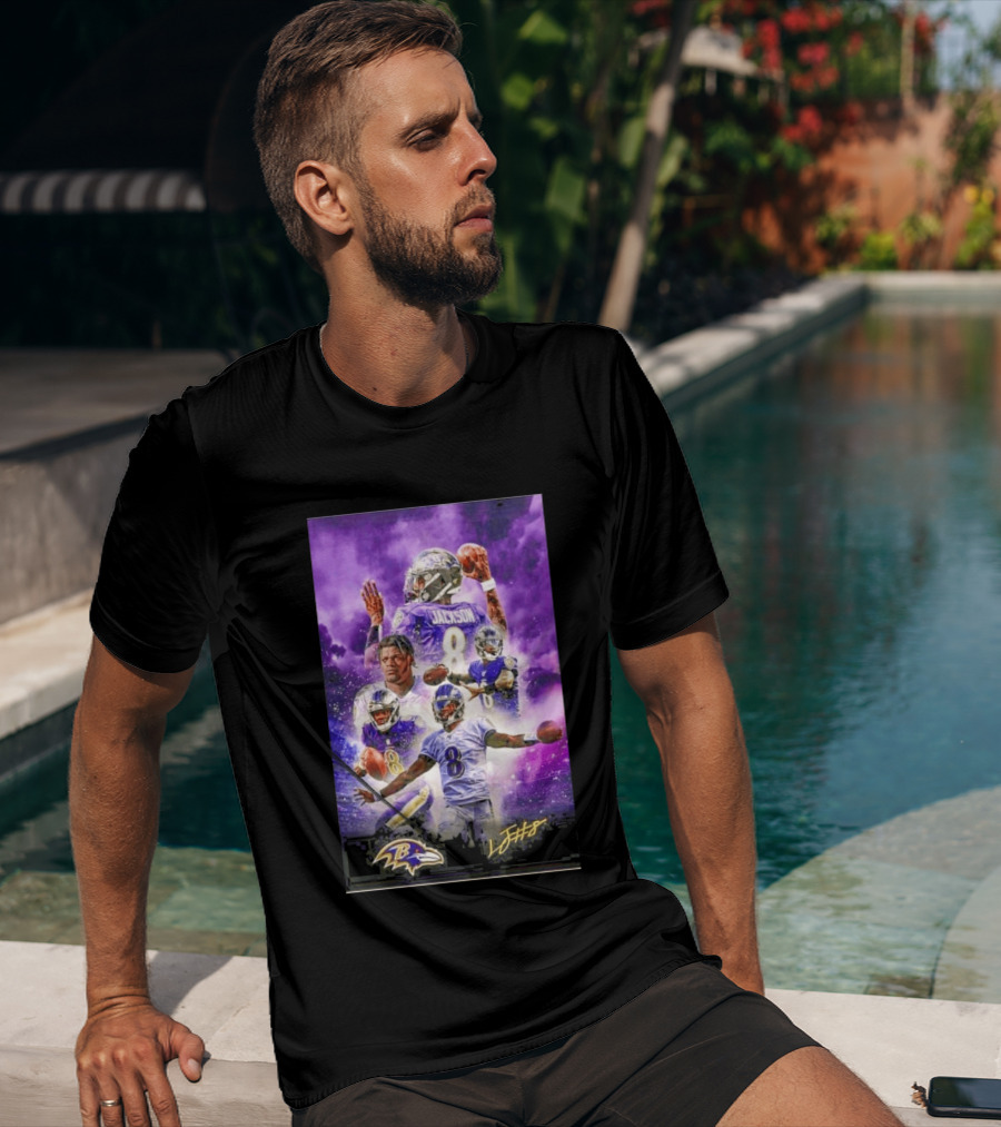 Baltimore Ravens Lamar Jackson 8 With Signature T-Shirt