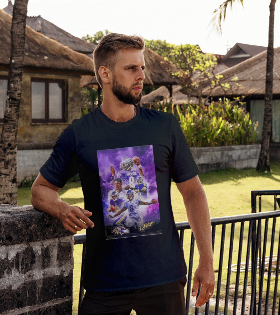 Baltimore Ravens Lamar Jackson 8 With Signature T-Shirt