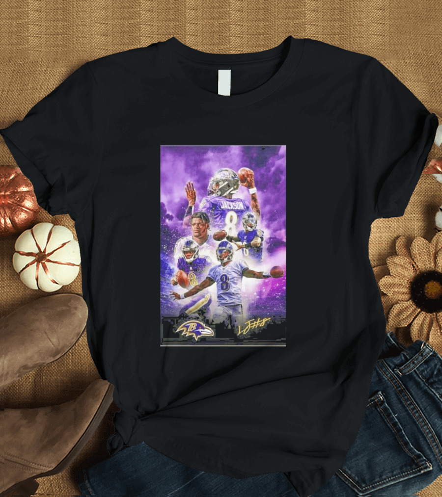Baltimore Ravens Lamar Jackson 8 With Signature T-Shirt