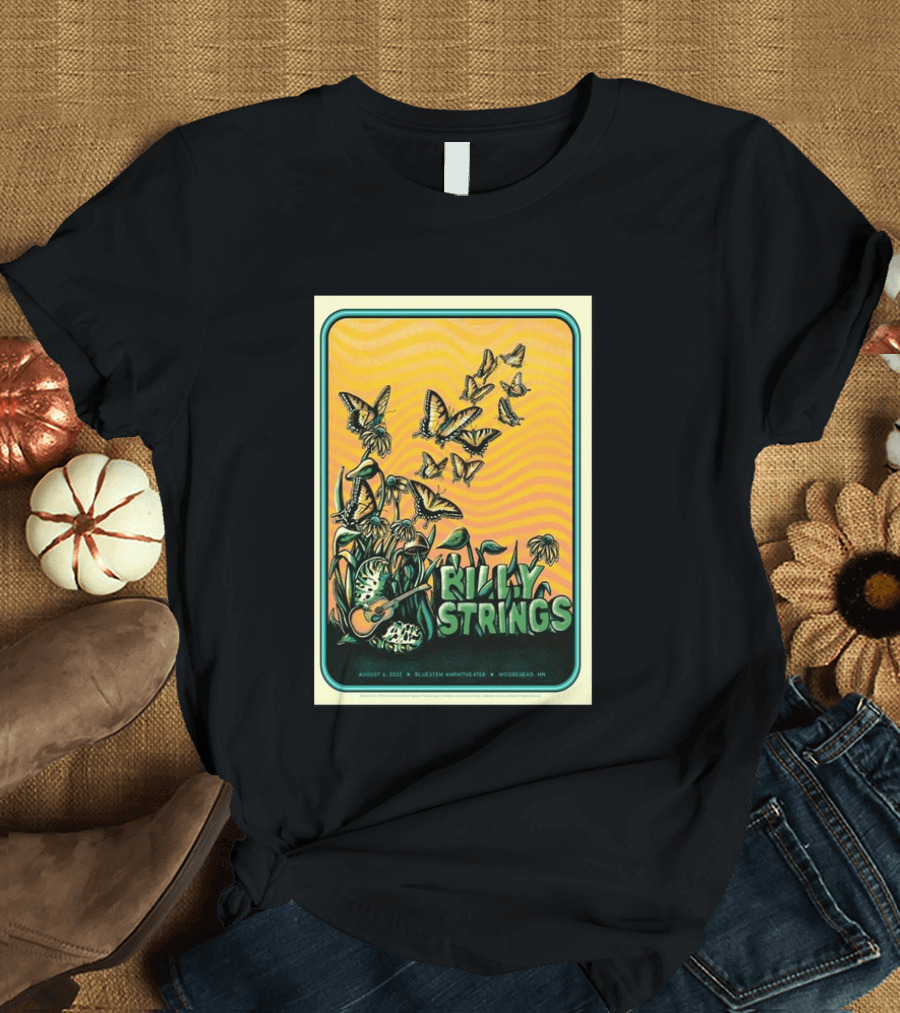 Billy Strings Bluestem Amphitheater August 6 2022 Butterfly Moorehead MN T-Shirt