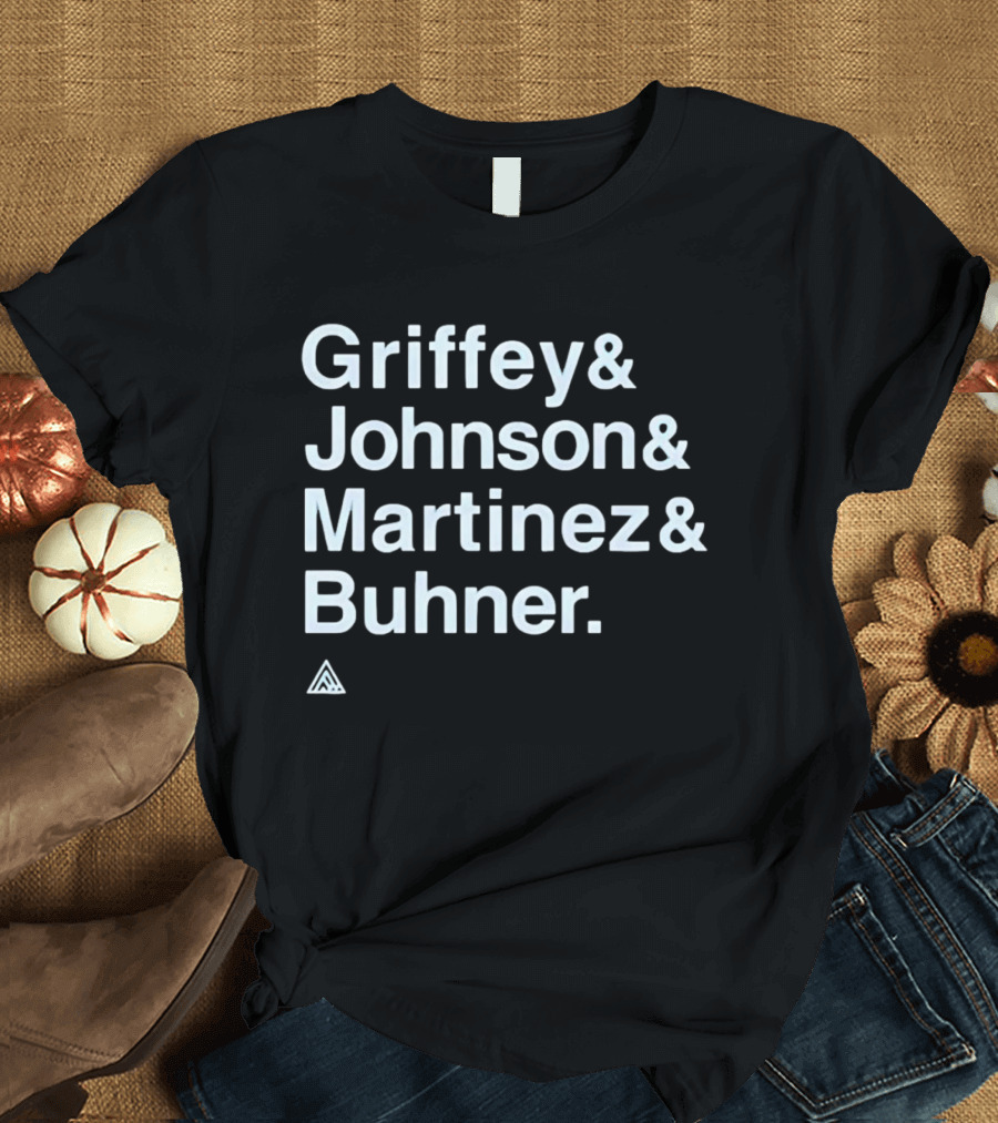 Griffey Johnson Martinez Buhner White Sans Serif Text Triangular T-Shirt