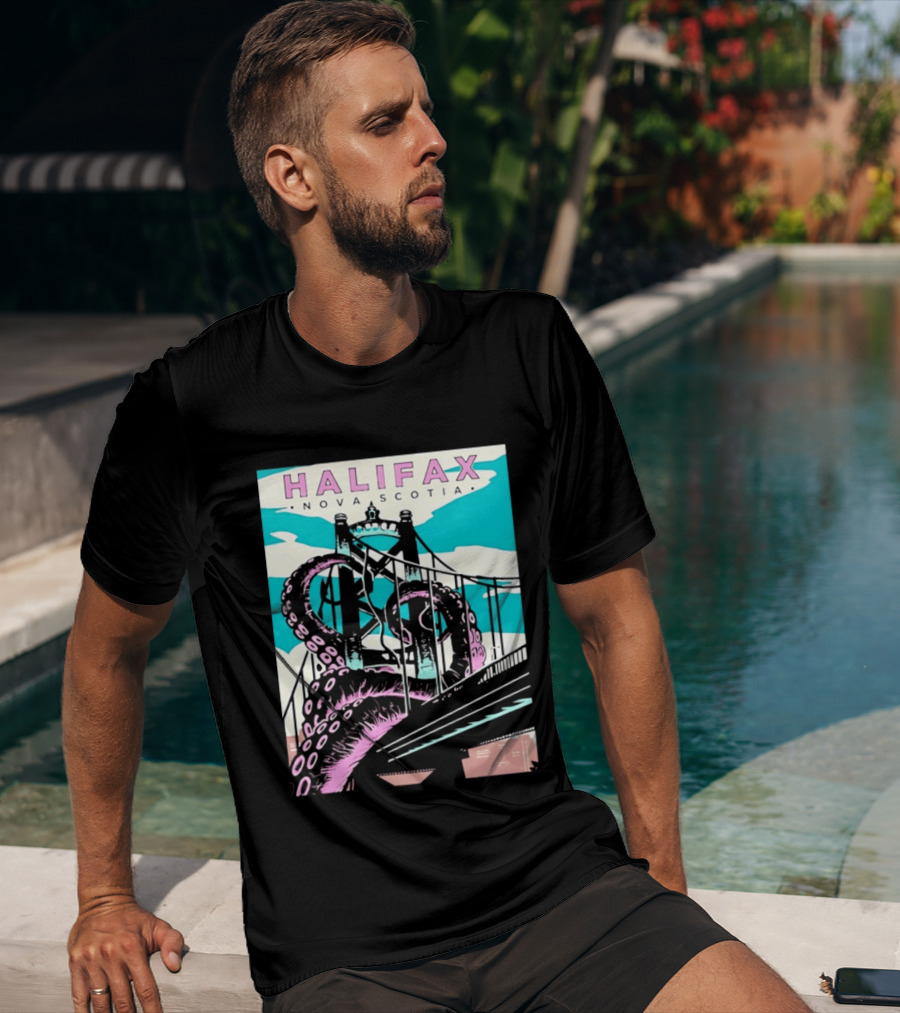 Halifax Nova Scotia Kraken Bridge Retro Travel T-Shirt