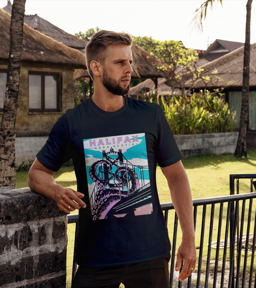 Halifax Nova Scotia Kraken Bridge Retro Travel T-Shirt