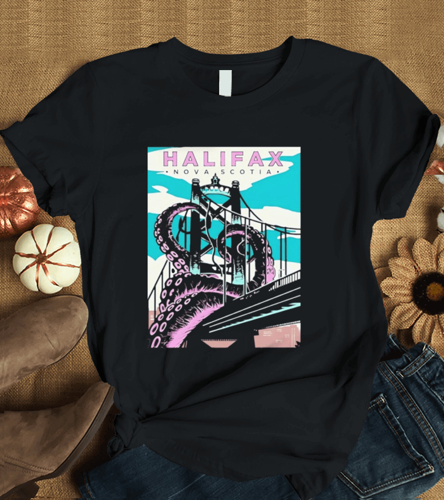 Halifax Nova Scotia Kraken Bridge Retro Travel T-Shirt