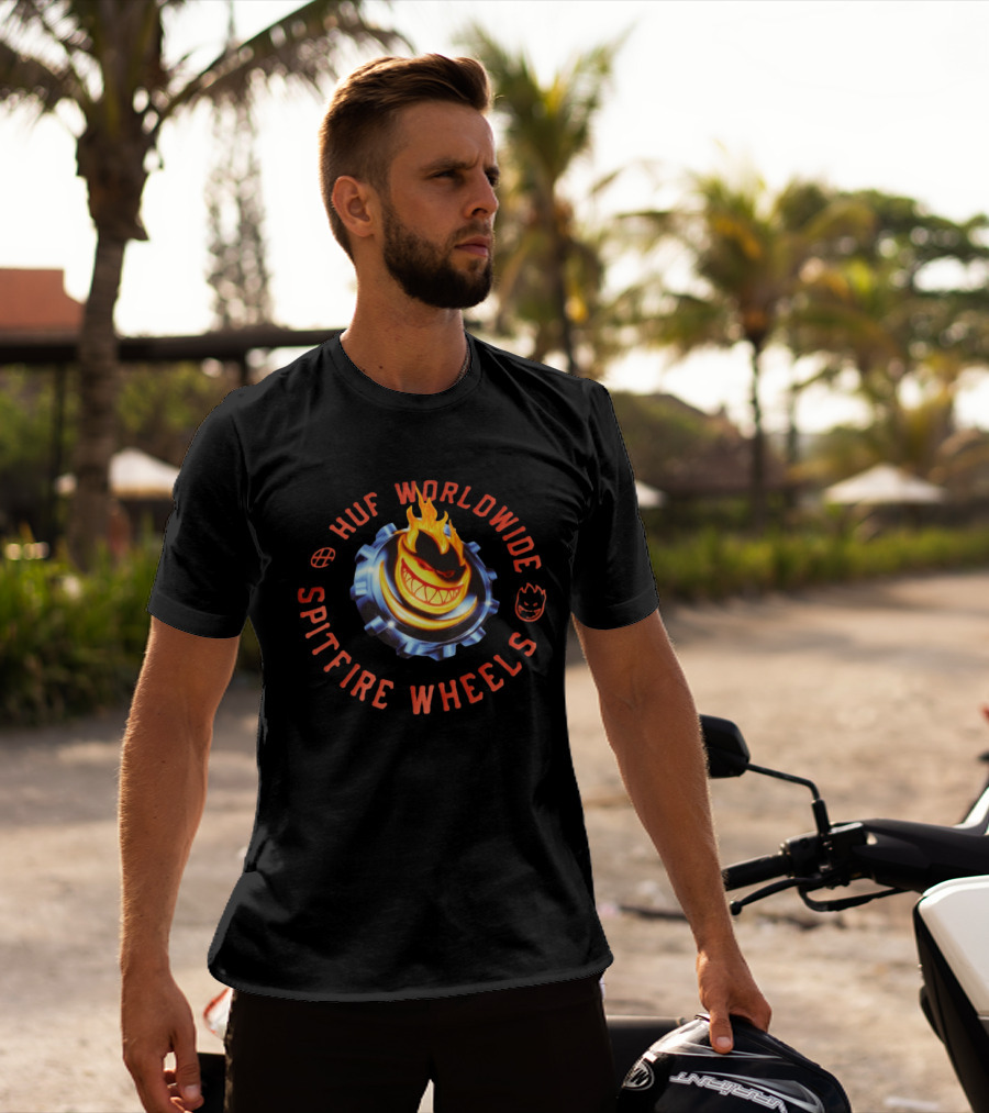 HUF Worldwide Spitfire Wheels Chrome Heart Collaboration T-Shirt