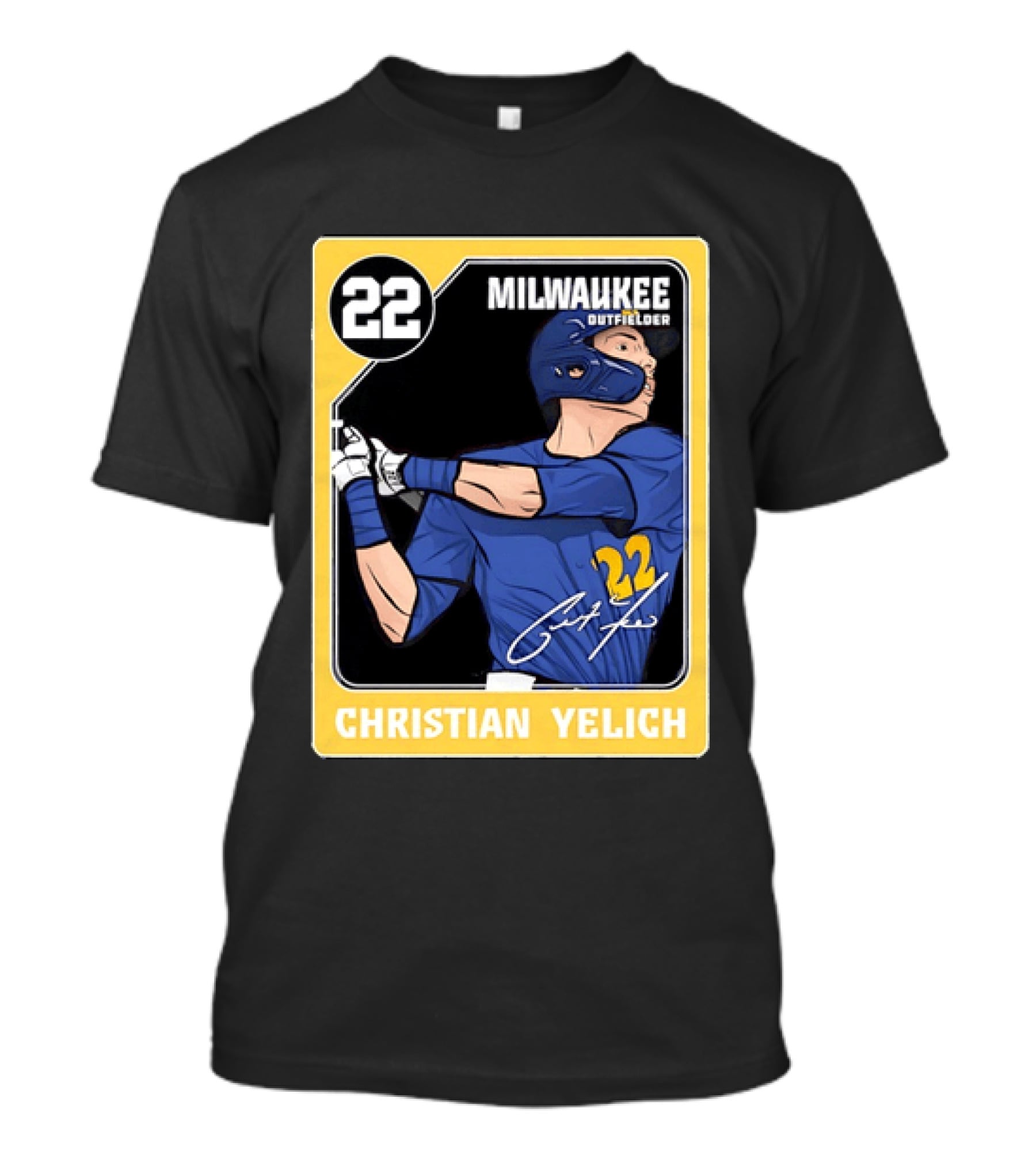 Christian Yelich Milwaukee Outfielder 22 Blue Jersey Yellow T-Shirt