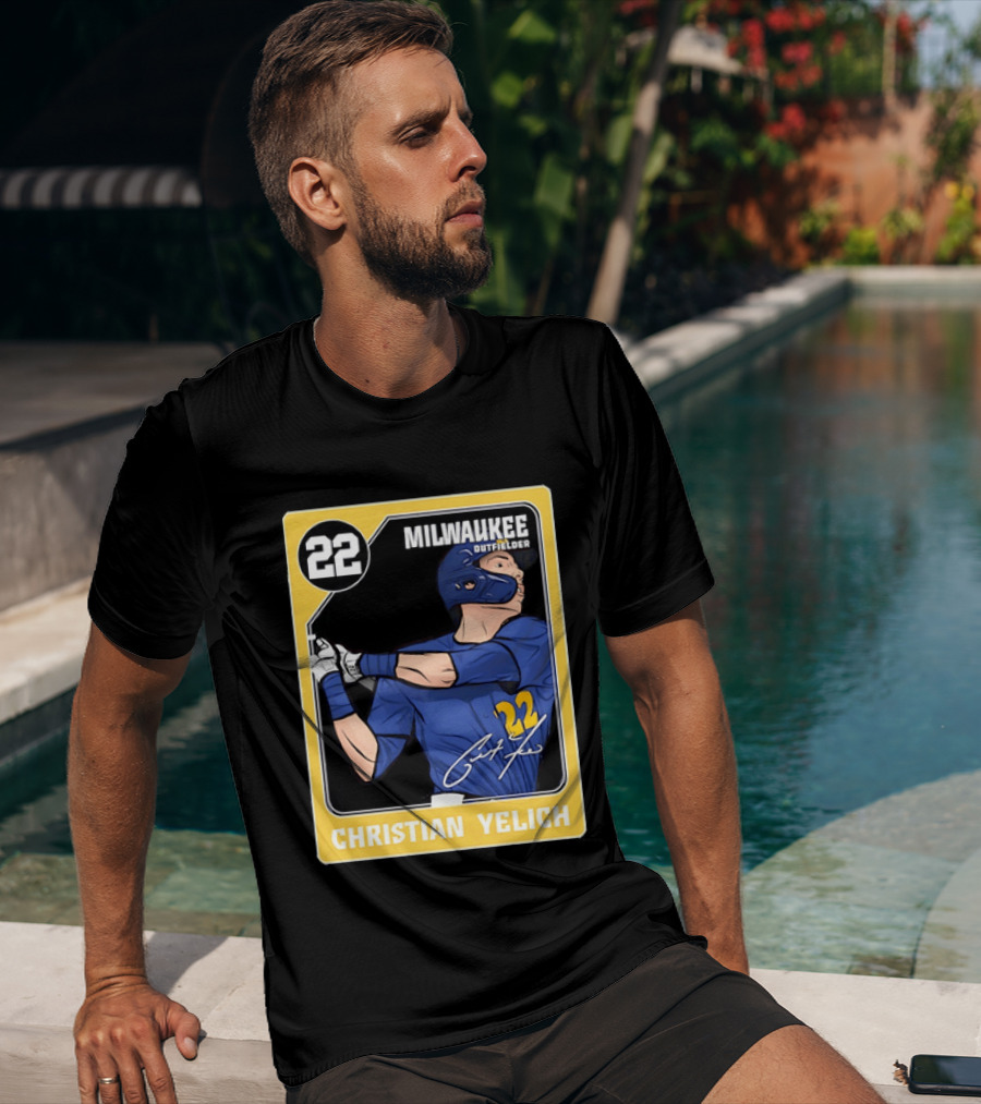 Christian Yelich Milwaukee Outfielder 22 Blue Jersey Yellow T-Shirt