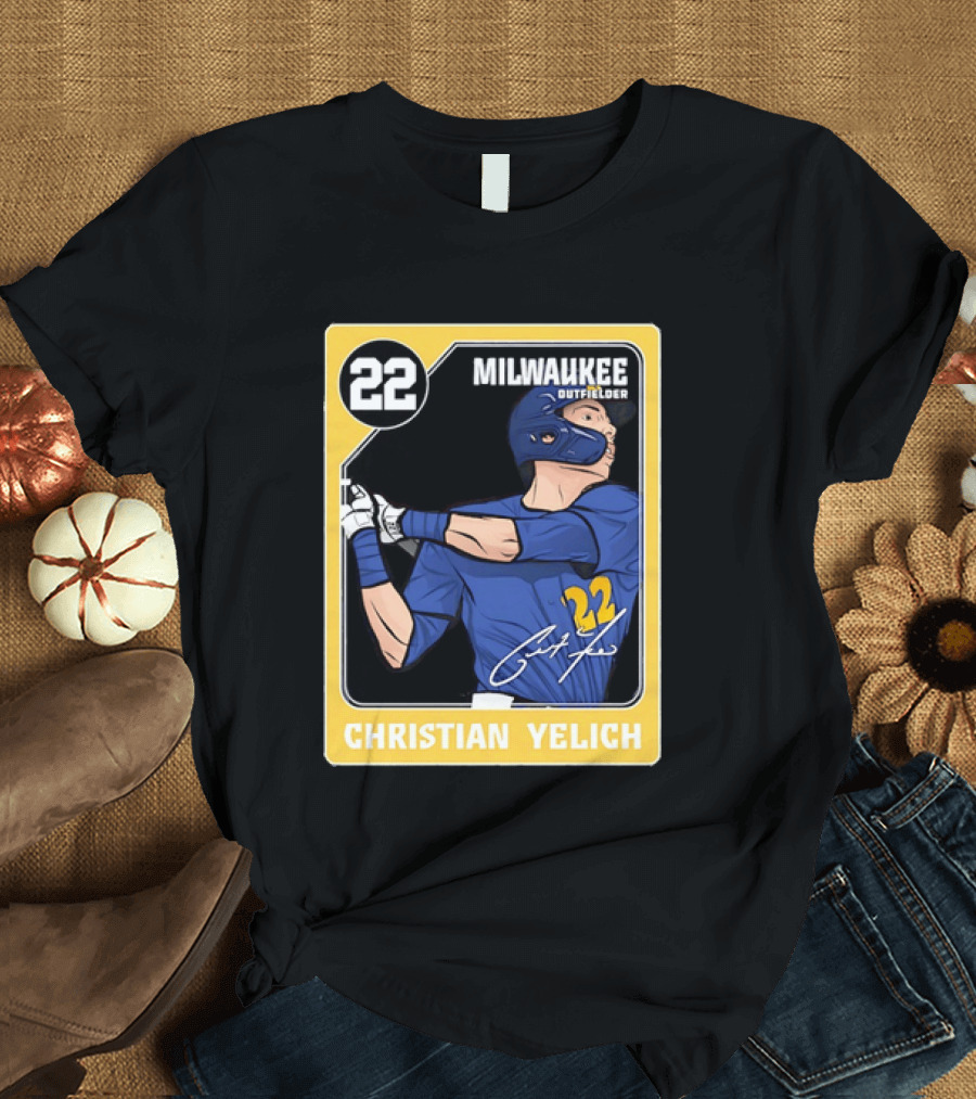 Christian Yelich Milwaukee Outfielder 22 Blue Jersey Yellow T-Shirt