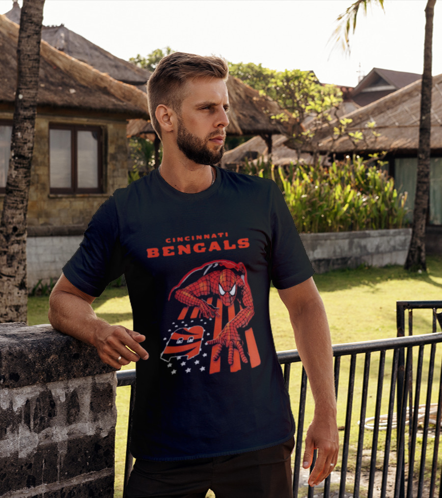 Cincinnati Bengals Spiderman Stripes Marvel T-Shirt
