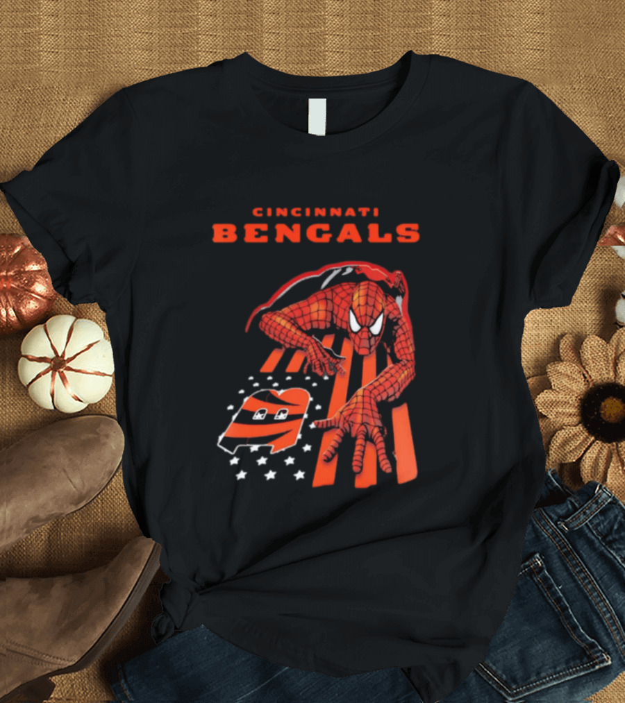 Cincinnati Bengals Spiderman Stripes Marvel T-Shirt