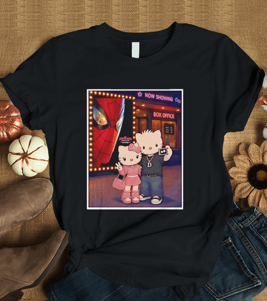 Now Showing Box Office Hello Kitty And Dear Daniel Spider Man Movie Polaroid Frame T-Shirt