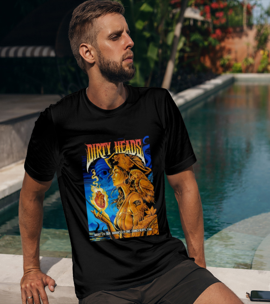 Dirty Heads August 5th 2026 Harrah's Stir Cove Council Bluffs Iowa Pirate Skull Parrot Live Event T-Shirt