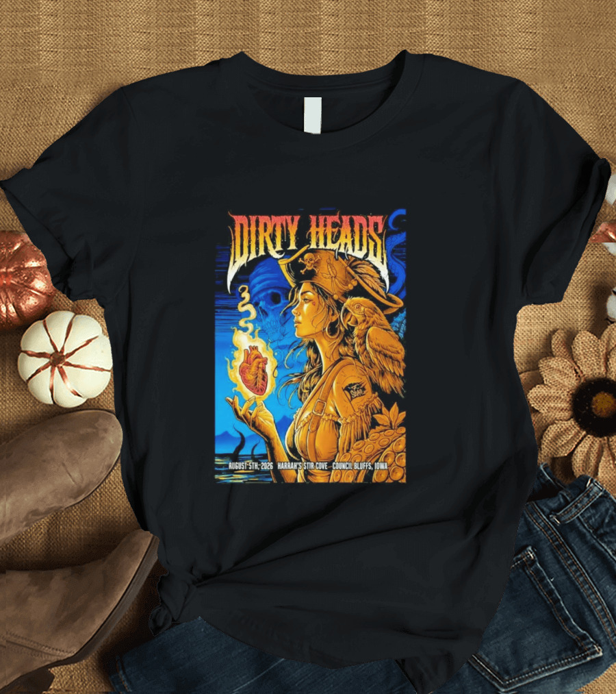 Dirty Heads August 5th 2026 Harrah's Stir Cove Council Bluffs Iowa Pirate Skull Parrot Live Event T-Shirt