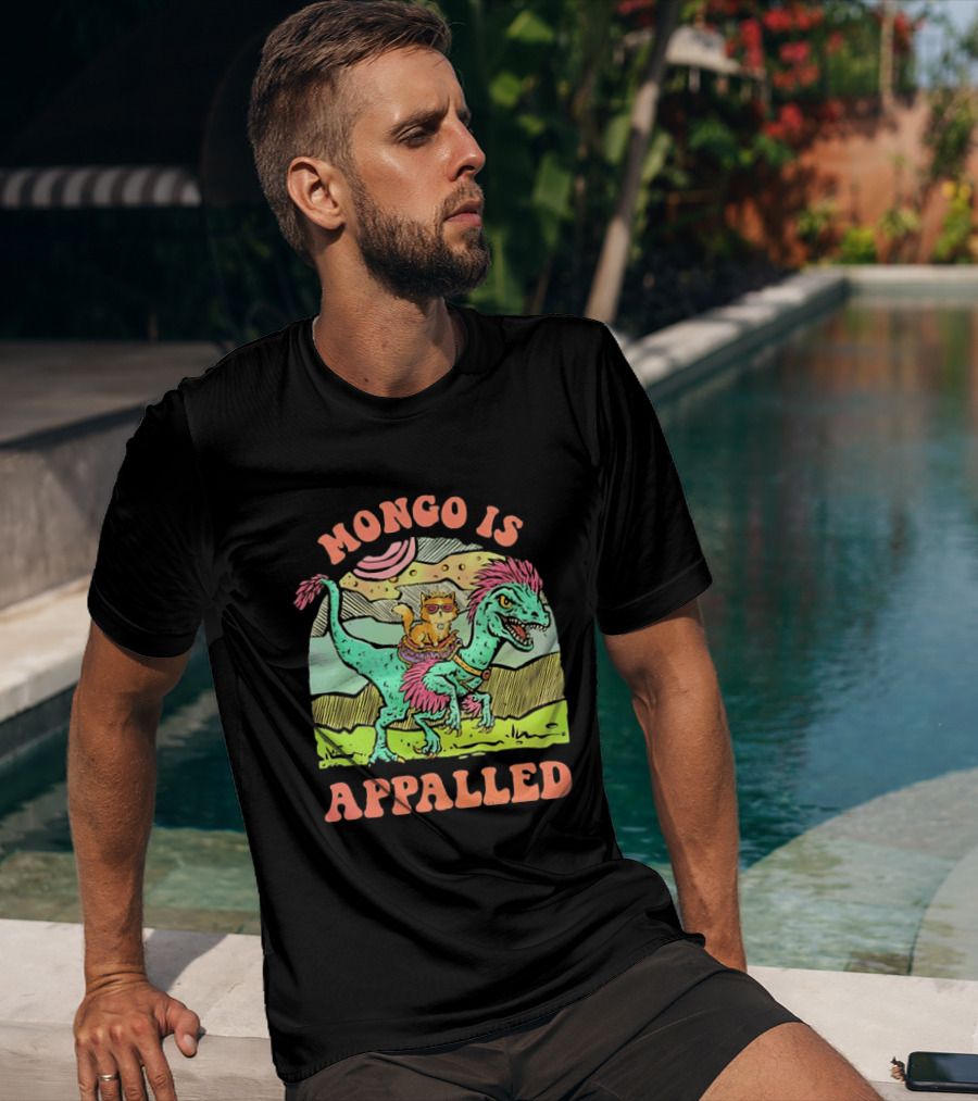 Mongo Is Appalled Cat Riding Dinosaur Raptor T-Shirt