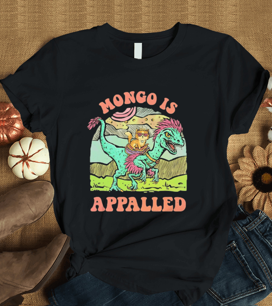 Mongo Is Appalled Cat Riding Dinosaur Raptor T-Shirt
