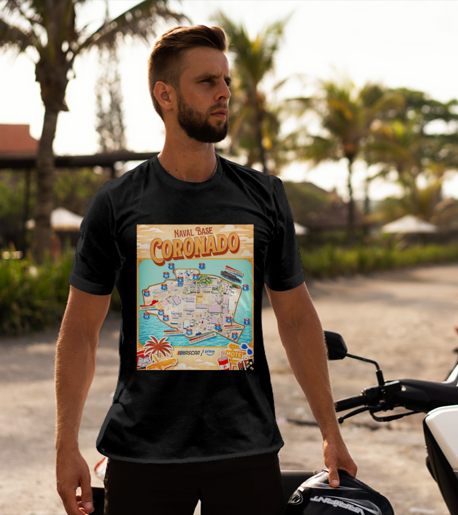 Naval Base Coronado Map NASCAR Prime Ellyson Start Finish Line Broadcast Booth T-Shirt