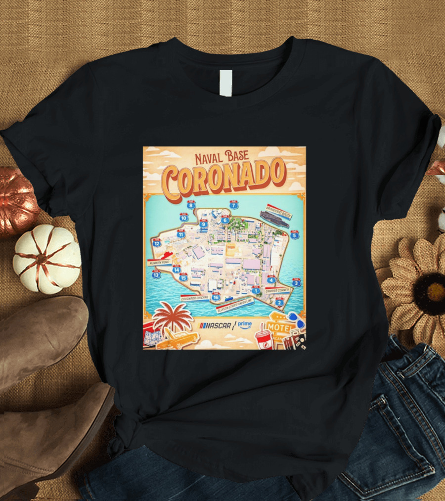 Naval Base Coronado Map NASCAR Prime Ellyson Start Finish Line Broadcast Booth T-Shirt