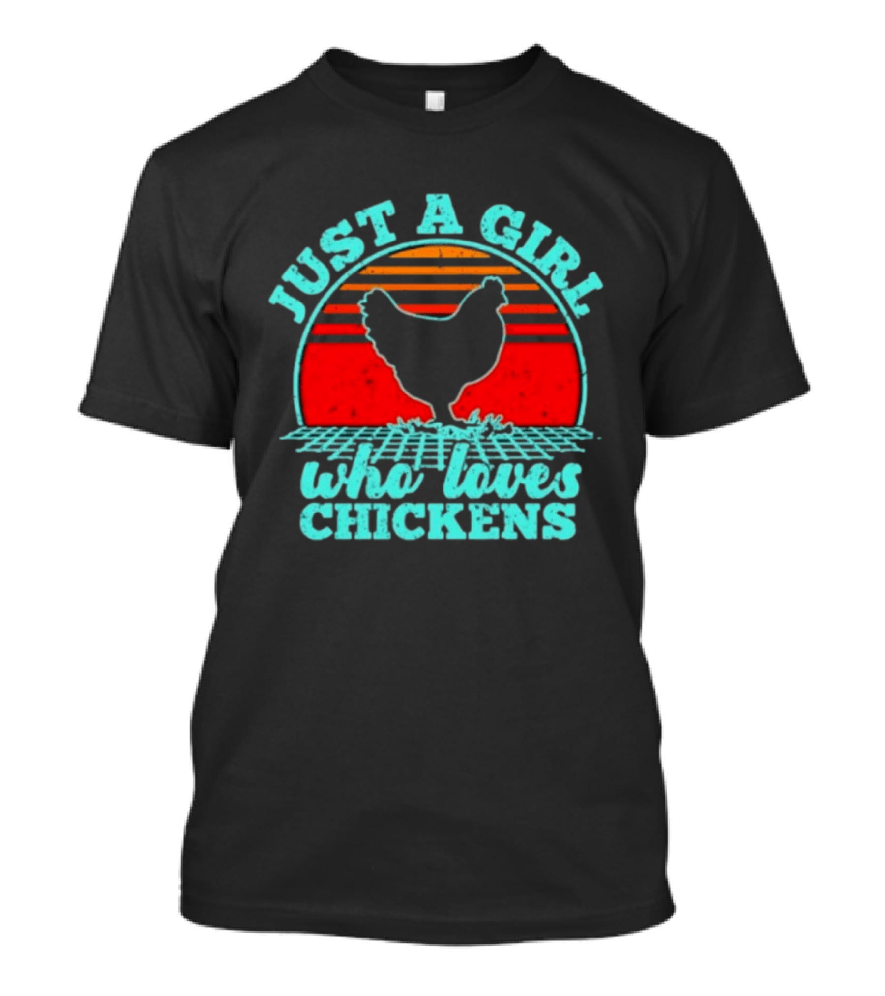 Just A Girl Who Loves Chickens Retro Sunset T-Shirt