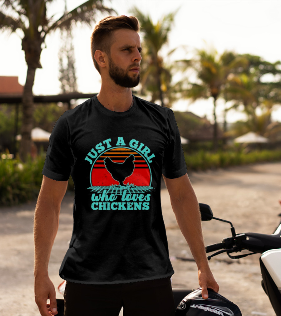 Just A Girl Who Loves Chickens Retro Sunset T-Shirt