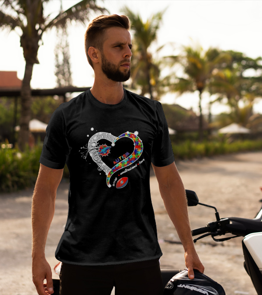 Miami Dolphins Autism Accept Understand Love Heart Diamond Puzzle T-Shirt