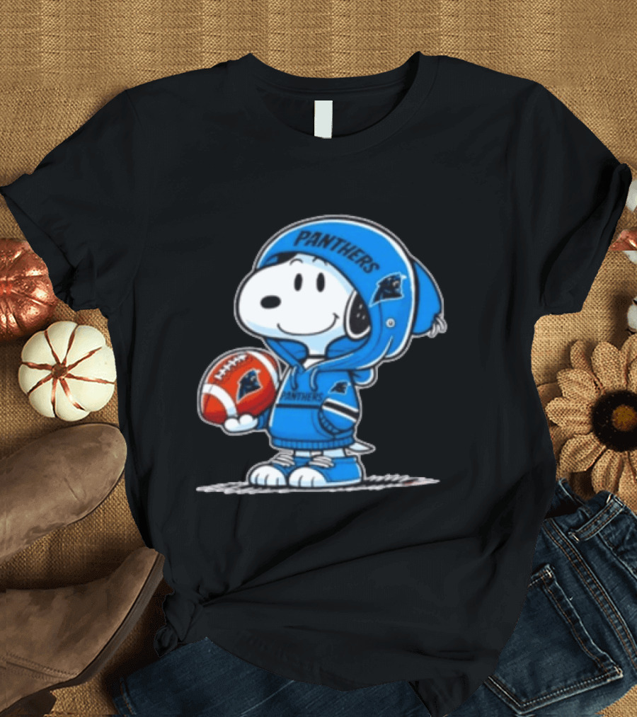 Snoopy Carolina Panthers Fan Holding Football Peanuts T-Shirt