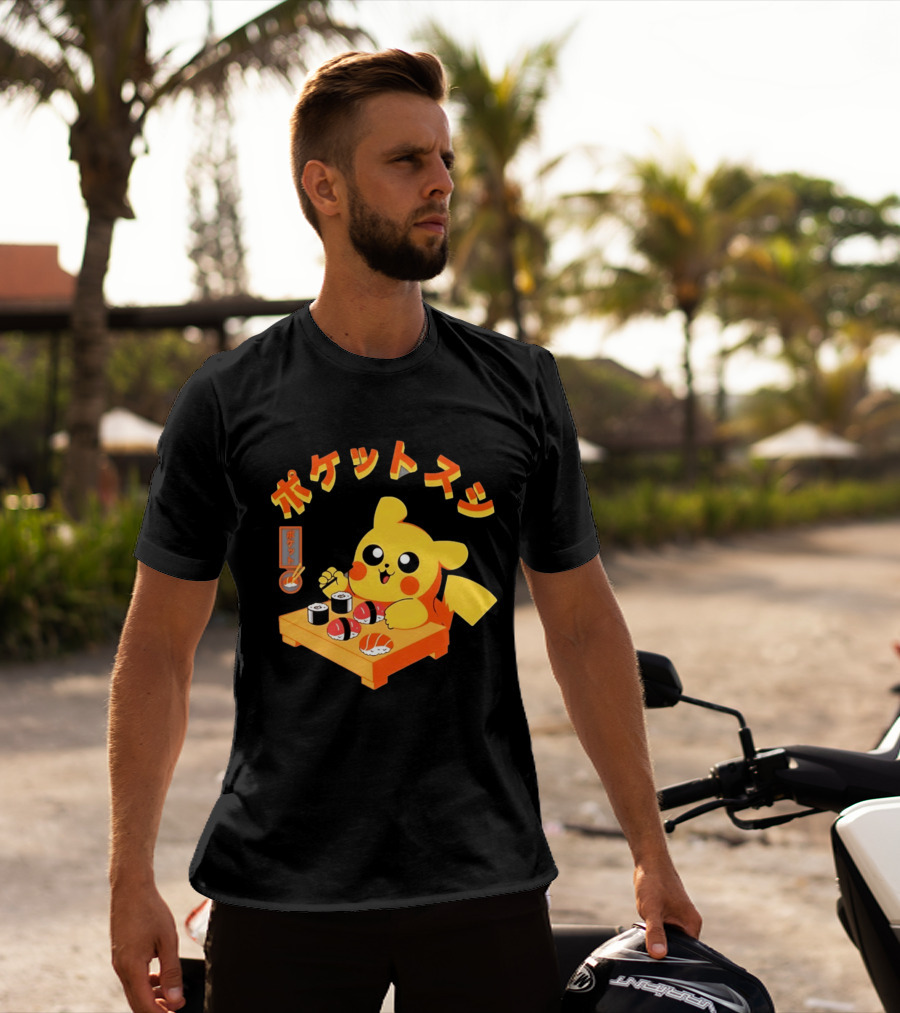 Pikachu Eating Sushi Pokemon Japanese Anime T-Shirt