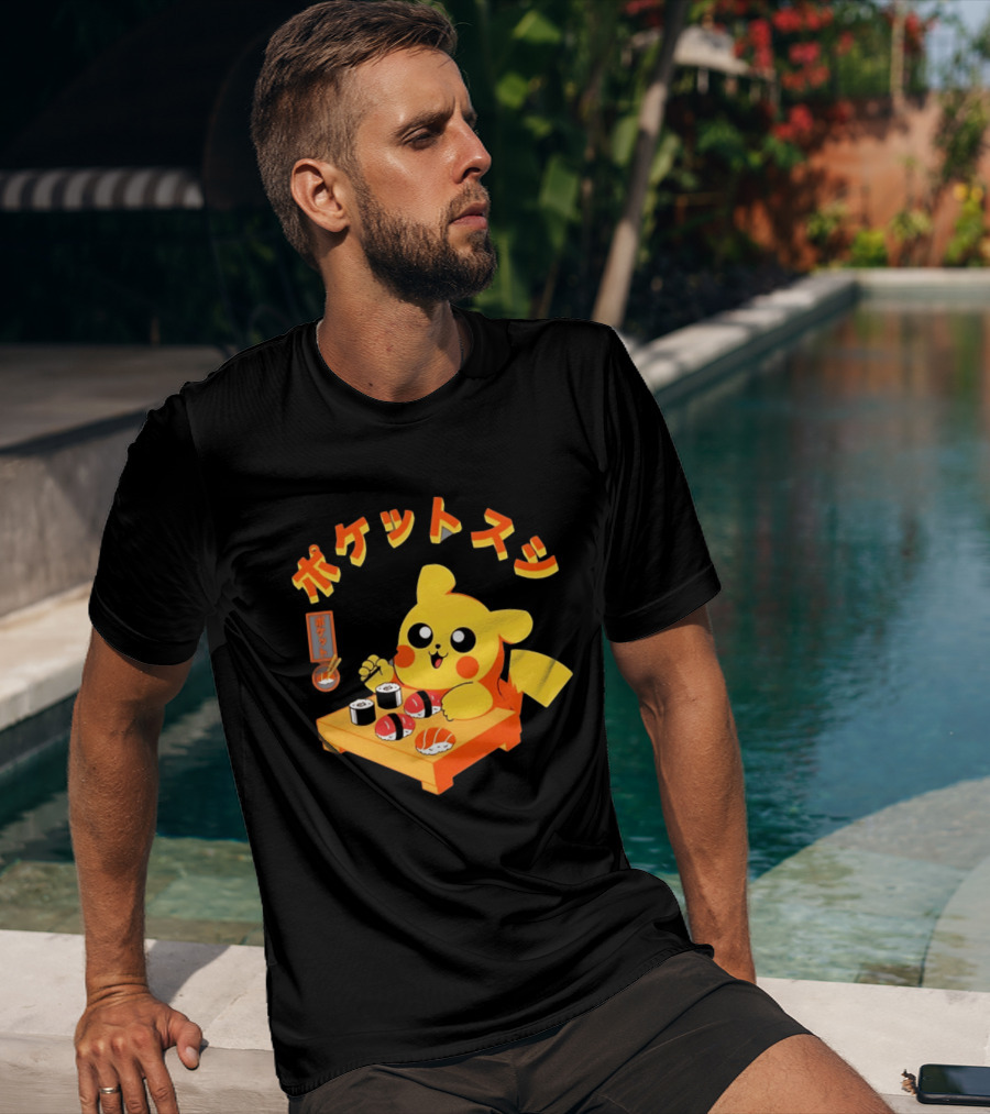 Pikachu Eating Sushi Pokemon Japanese Anime T-Shirt