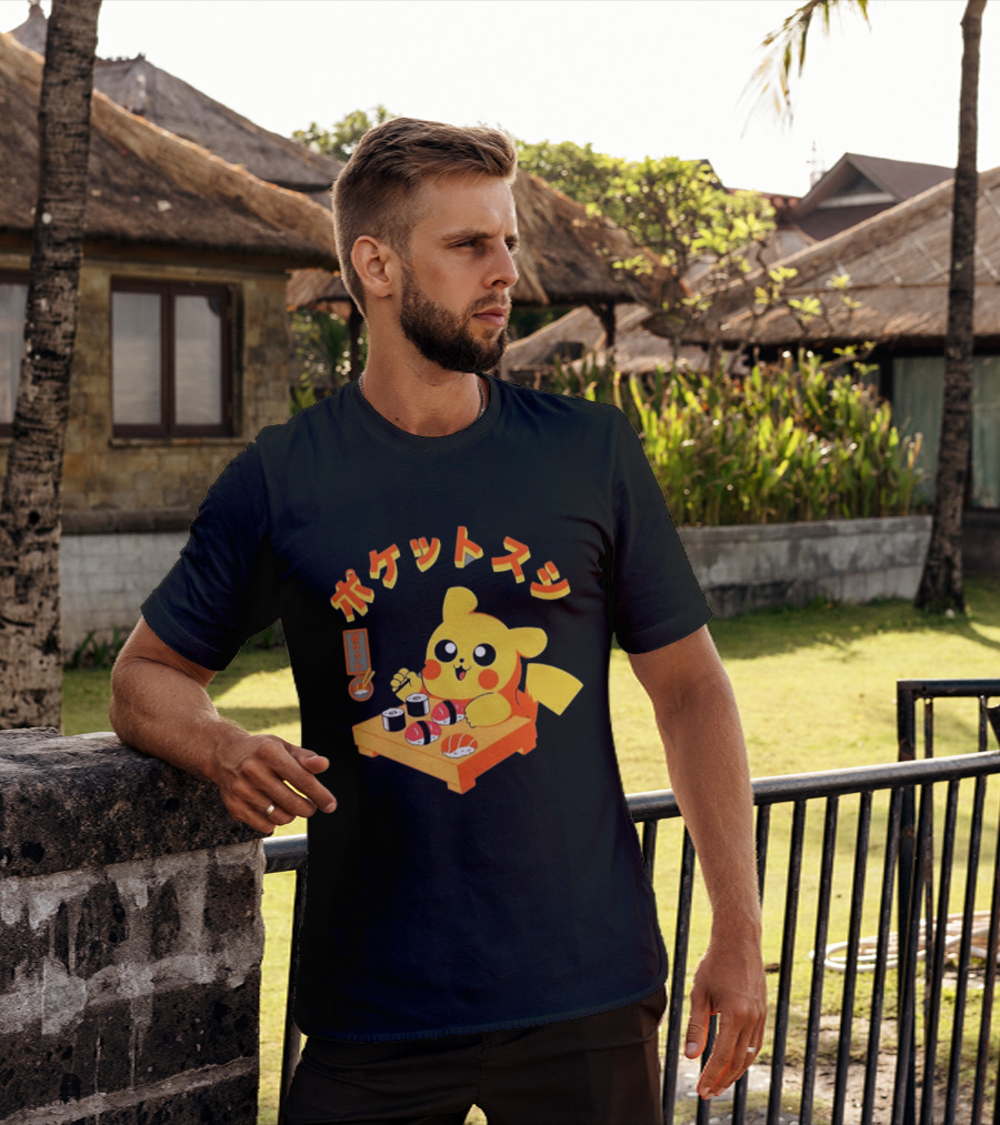 Pikachu Eating Sushi Pokemon Japanese Anime T-Shirt